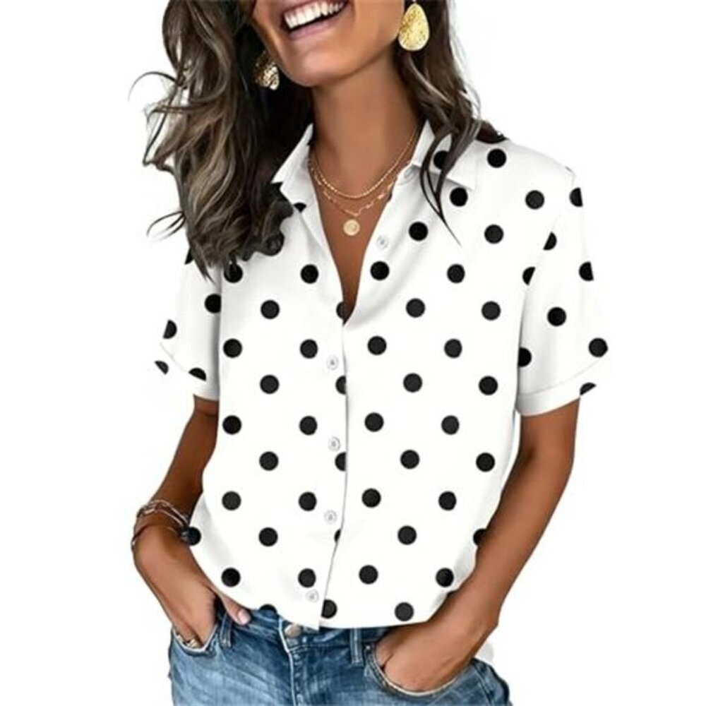 Button Down Shirts for Women Short Sleeve Collared Tops Dressy Casual V Neck